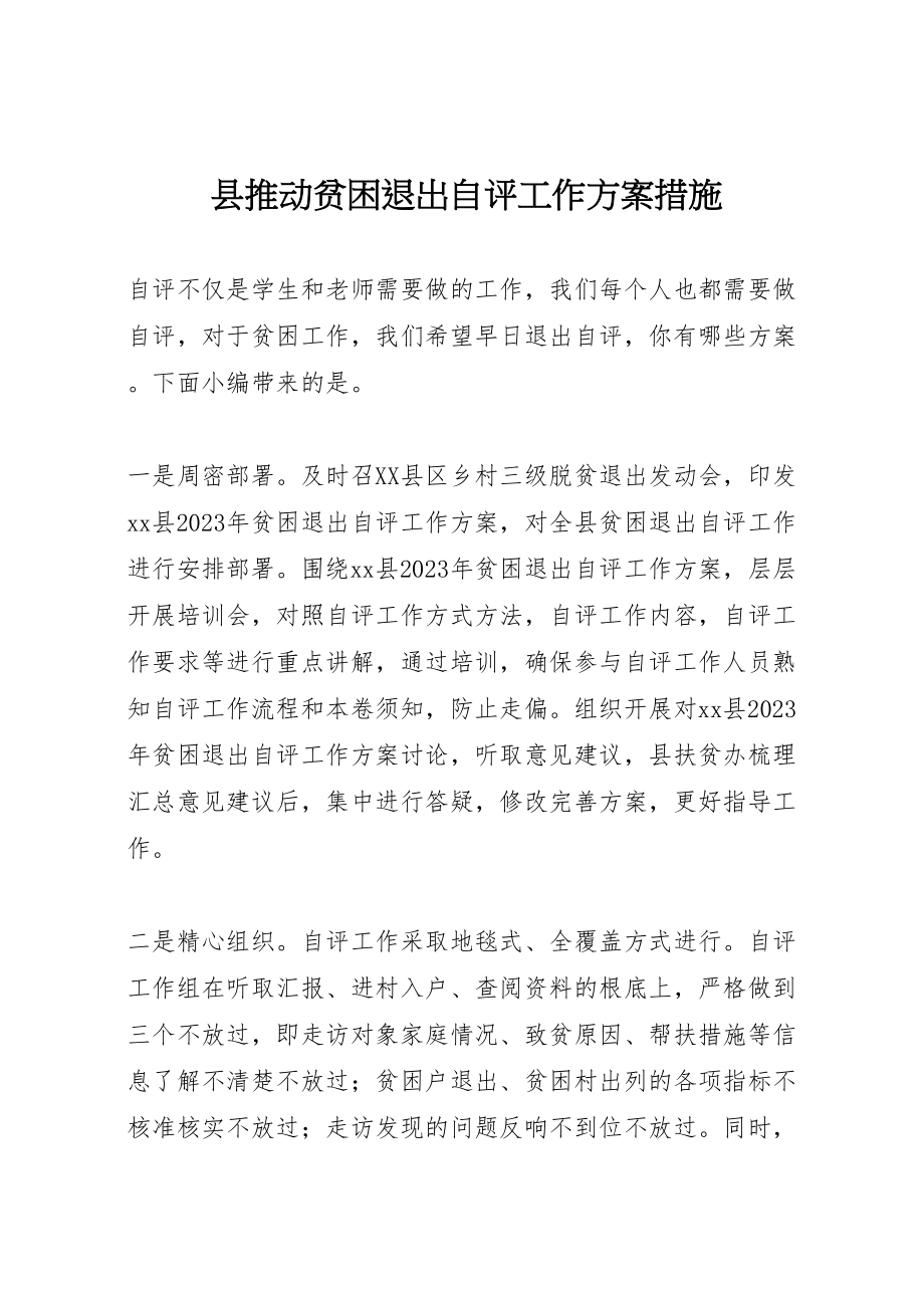 2023年县推动贫困退出自评工作方案措施.doc_第1页