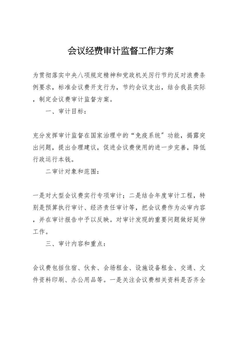 2023年会议经费审计监督工作方案.doc_第1页