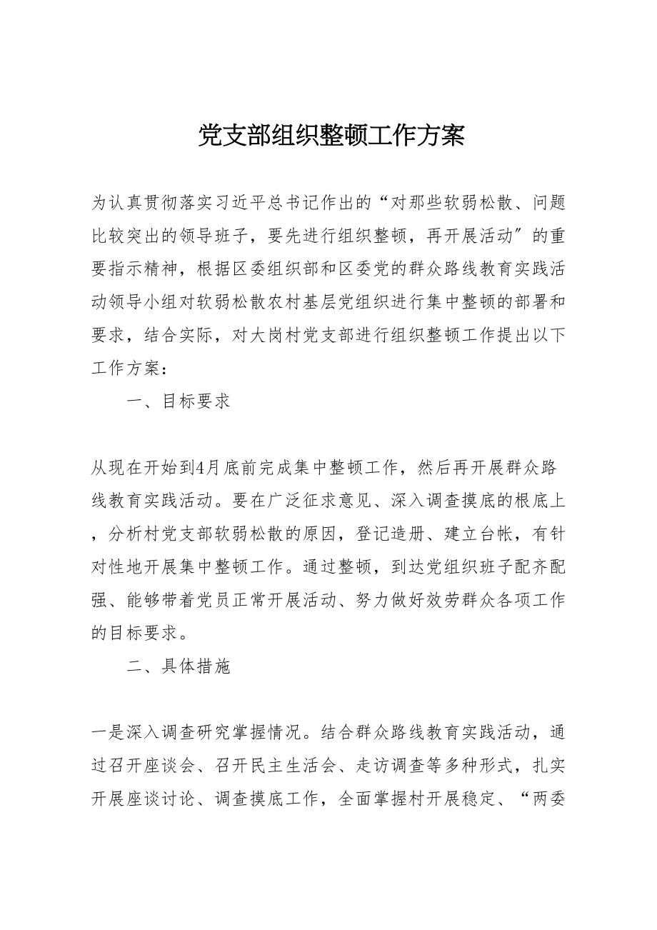 2023年党支部组织整顿工作方案.doc_第1页