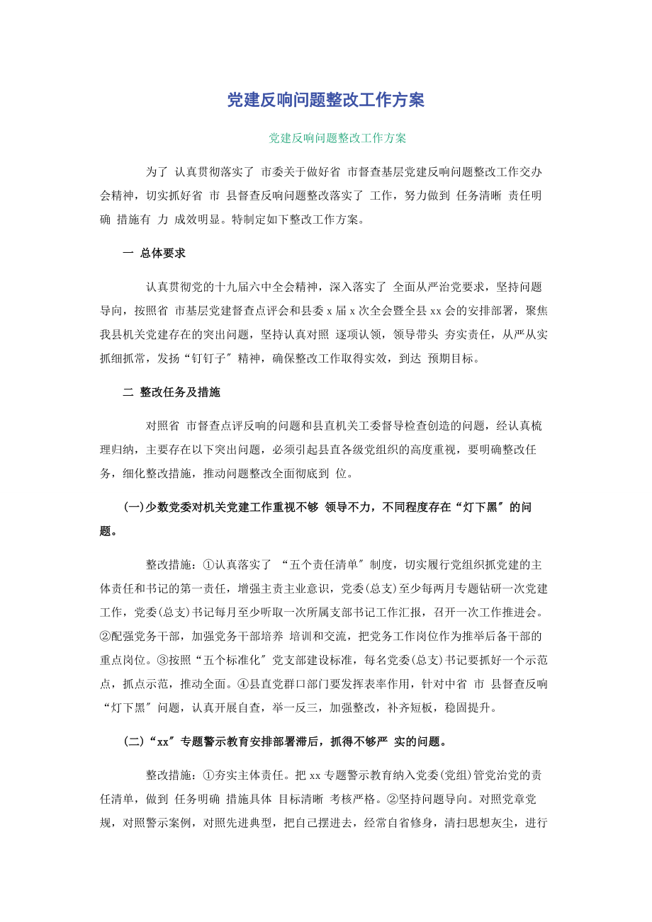 2023年党建反馈问题整改工作方案.docx_第1页