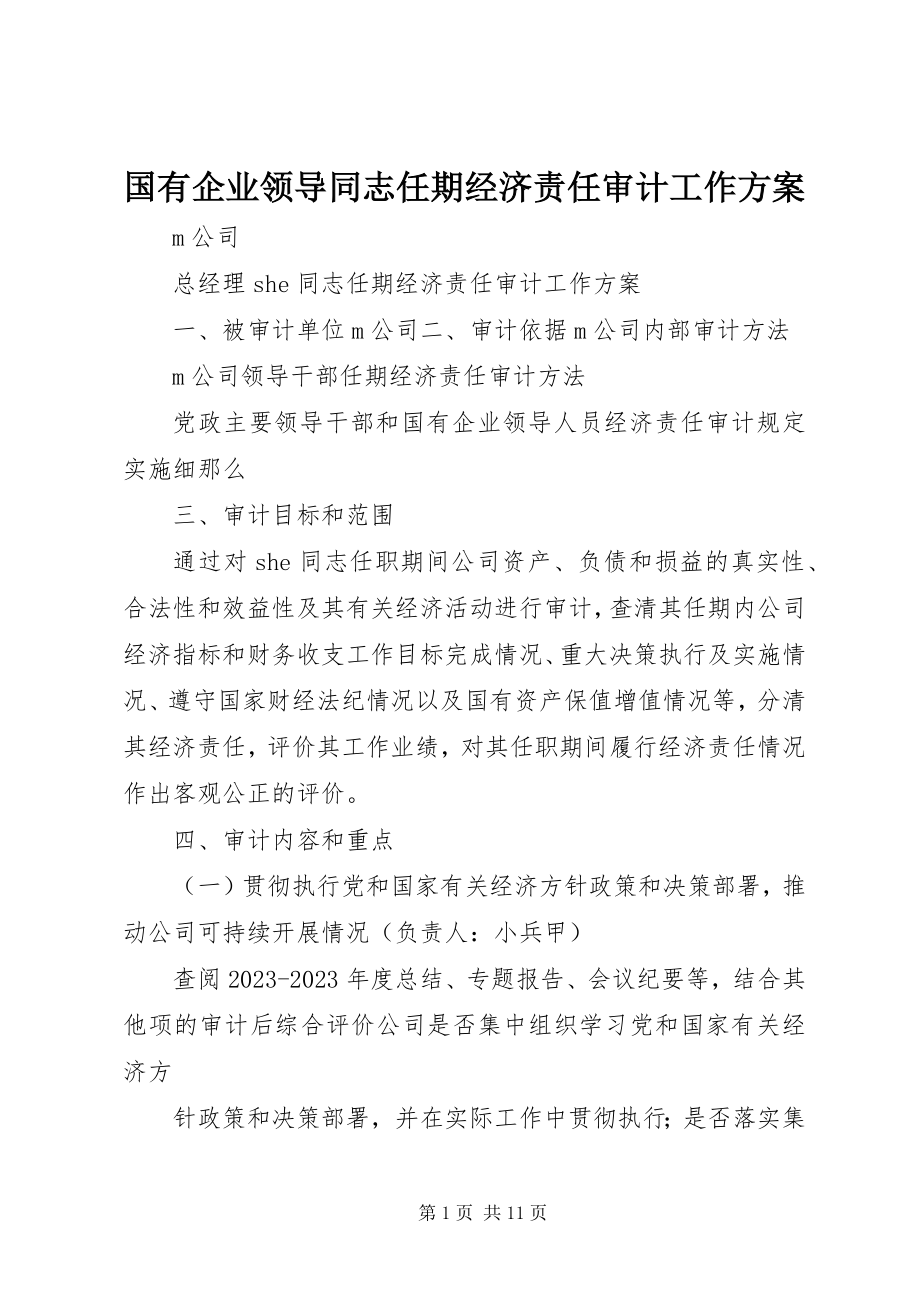 2023年国有企业领导同志任期经济责任审计工作方案.docx_第1页