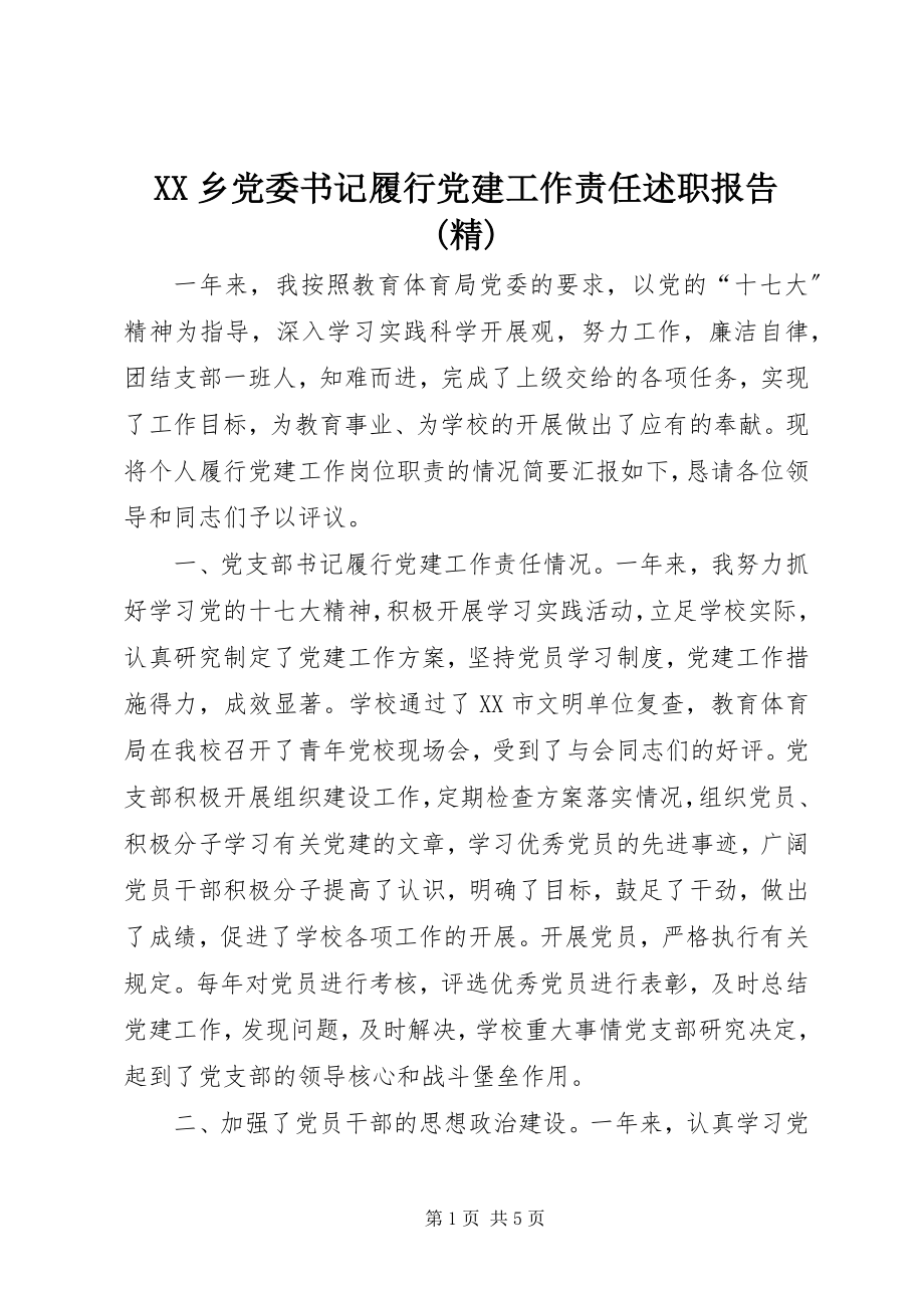 2023年XX乡党委书记履行党建工作责任述职报告精新编.docx_第1页