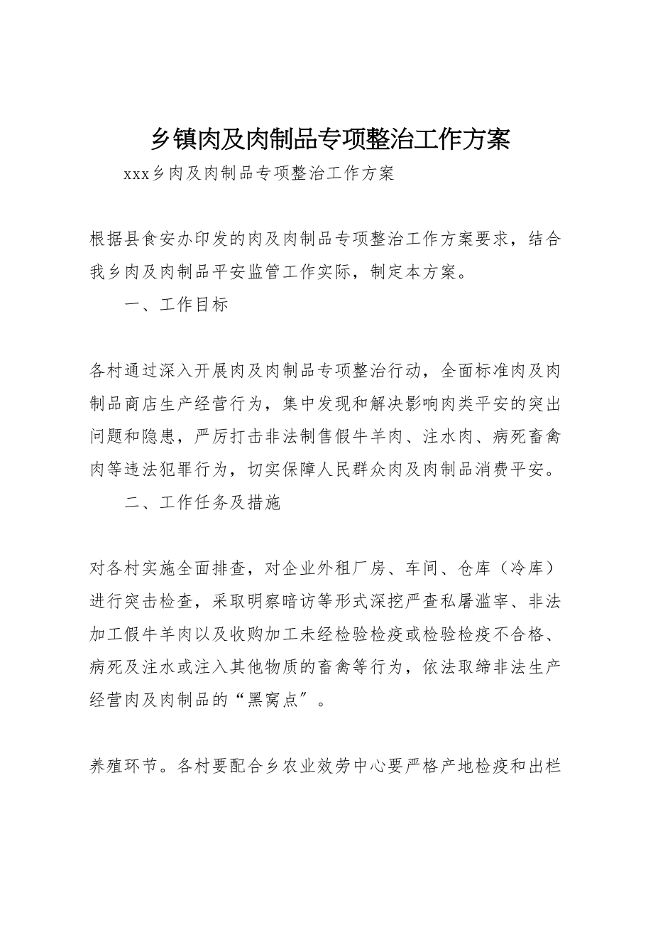 2023年乡镇肉及肉制品专项整治工作方案 .doc_第1页