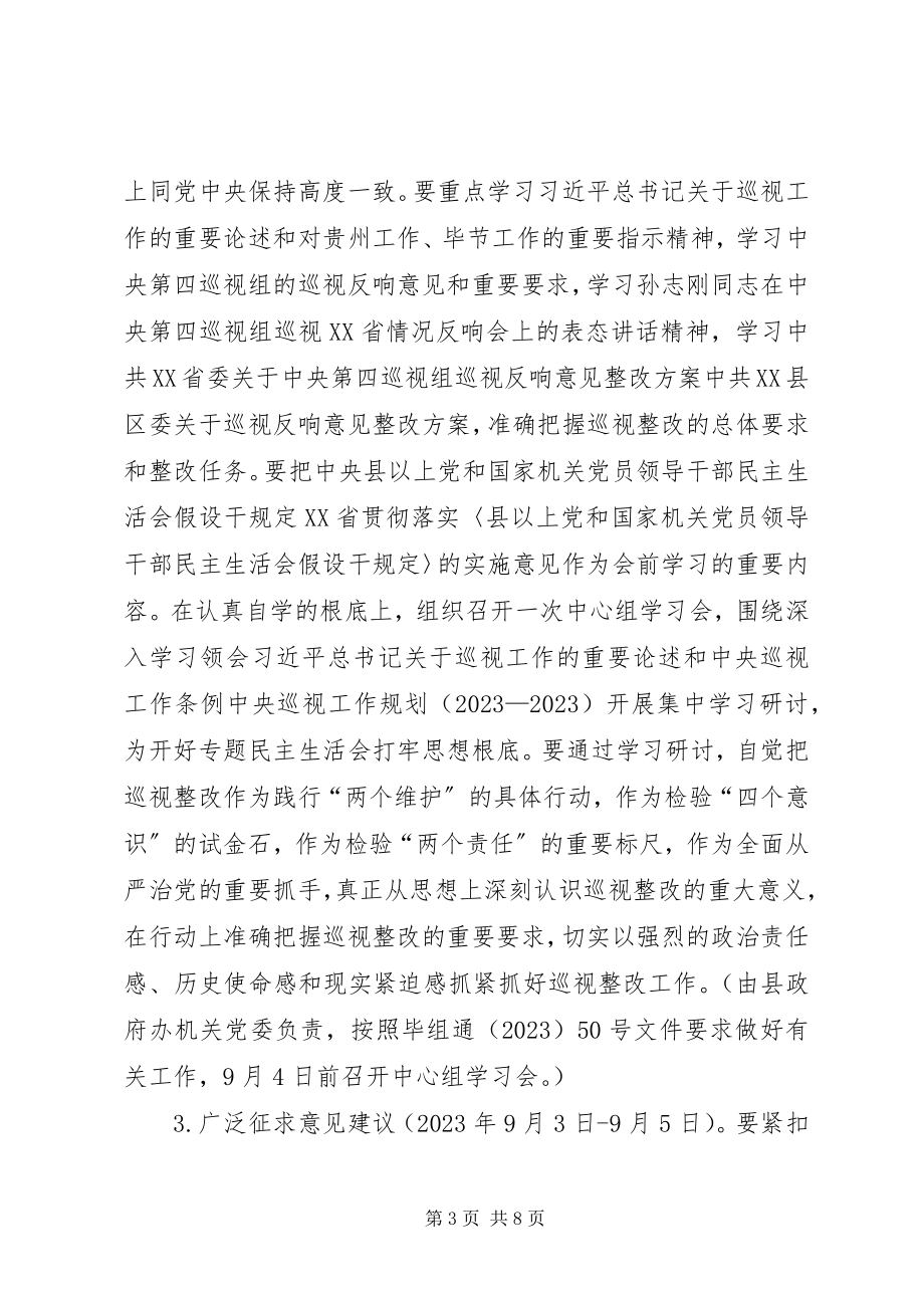 2023年人民政府党组巡视整改专题民主生活会工作方案.docx_第3页