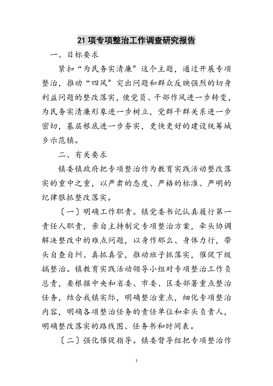 2023年21项专项整治工作调查研究报告范文.doc_第1页