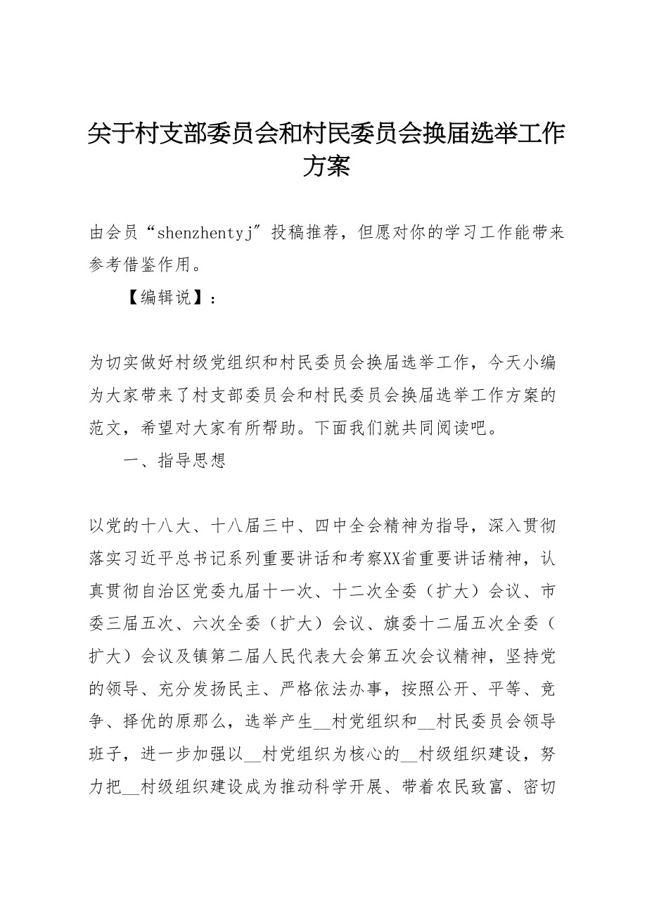 2023年关于村支部委员会和村民委员会换届选举工作方案.doc_第1页