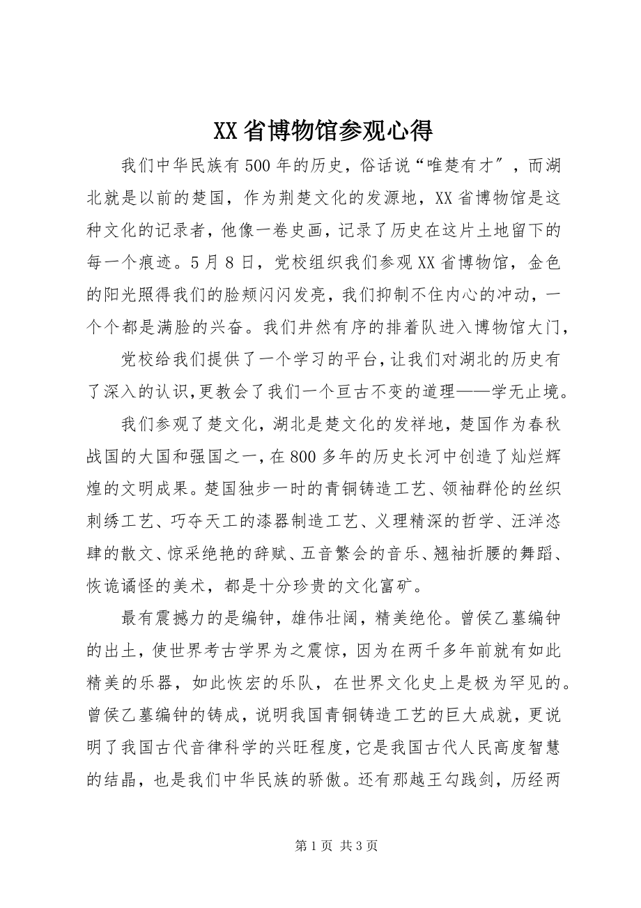 2023年XX省博物馆参观心得新编.docx_第1页