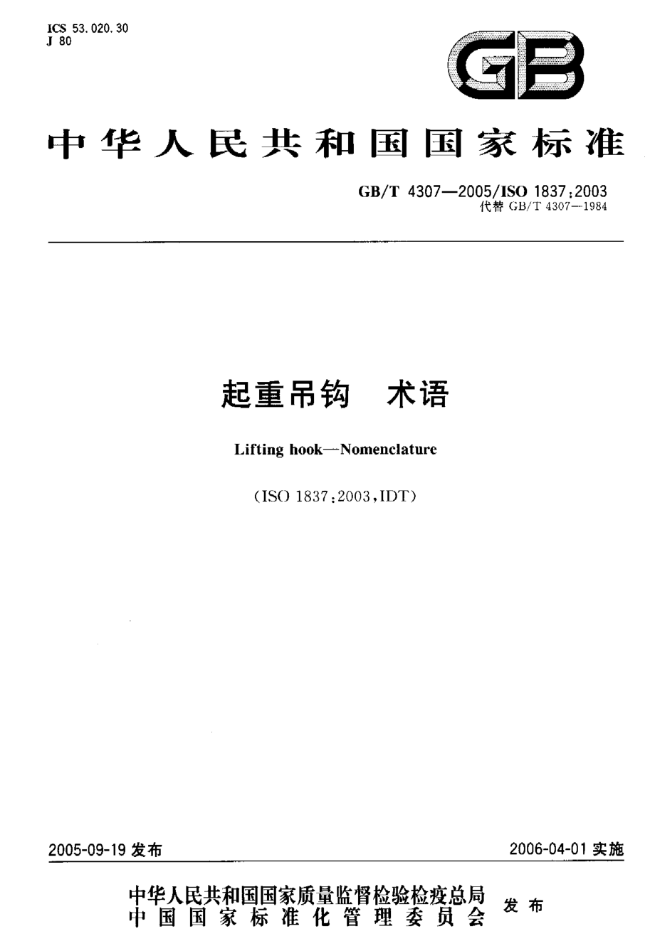 GB∕T 4307-2005 起重吊钩 术语.pdf_第1页