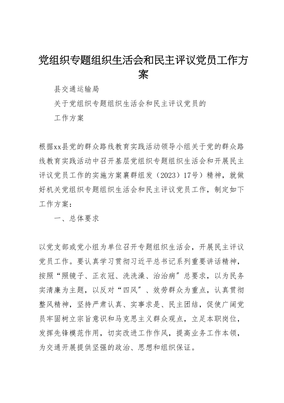 2023年党组织专题组织生活会和民主评议党员工作方案.doc_第1页