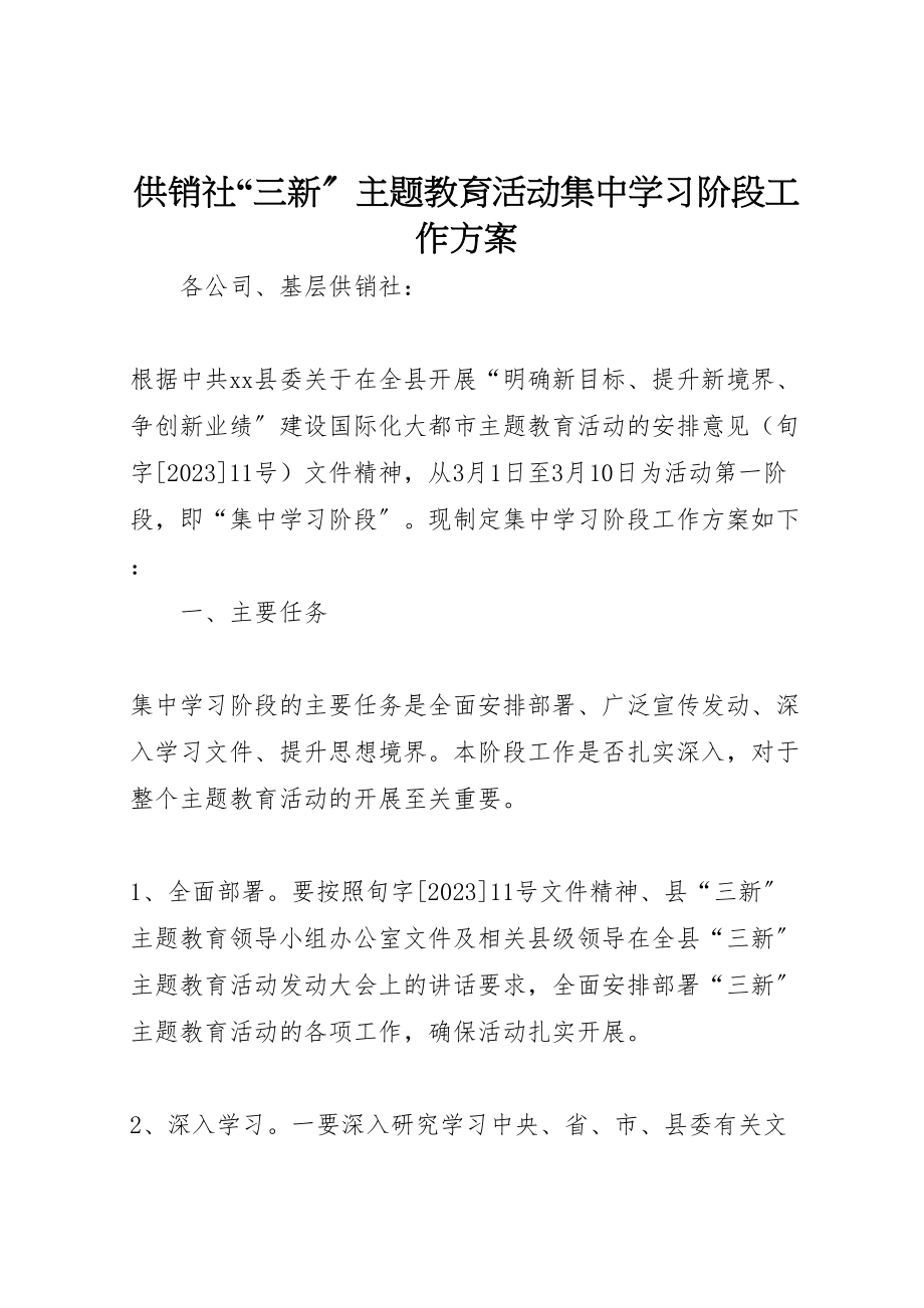 2023年供销社三新主题教育活动集中学习阶段工作方案.doc_第1页