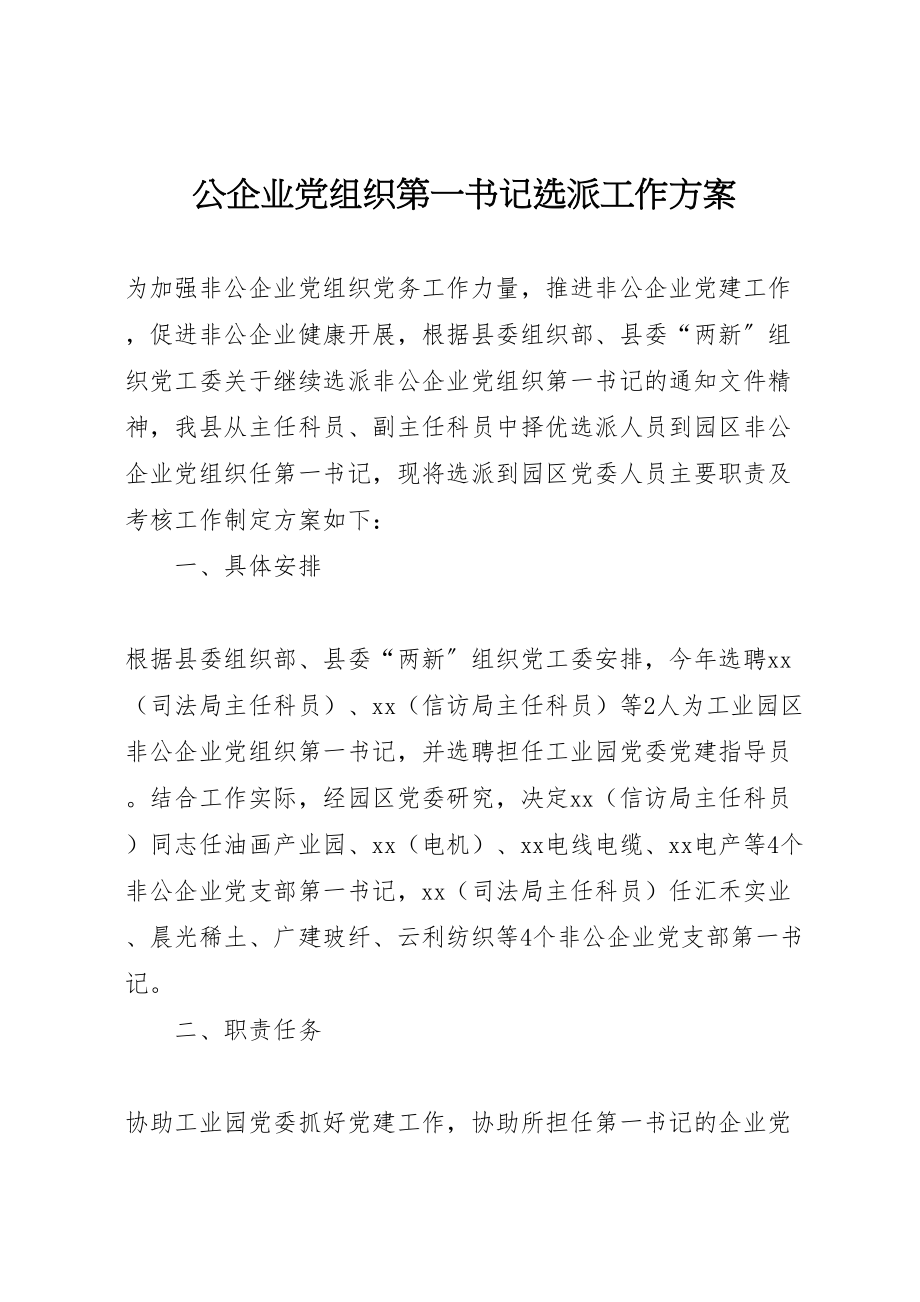 2023年公企业党组织第一书记选派工作方案.doc_第1页