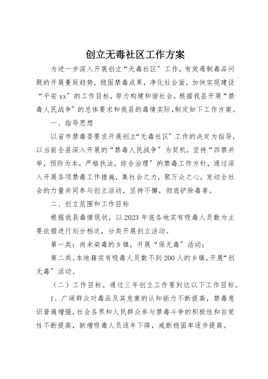 2023年创建无毒社区工作方案.docx_第1页