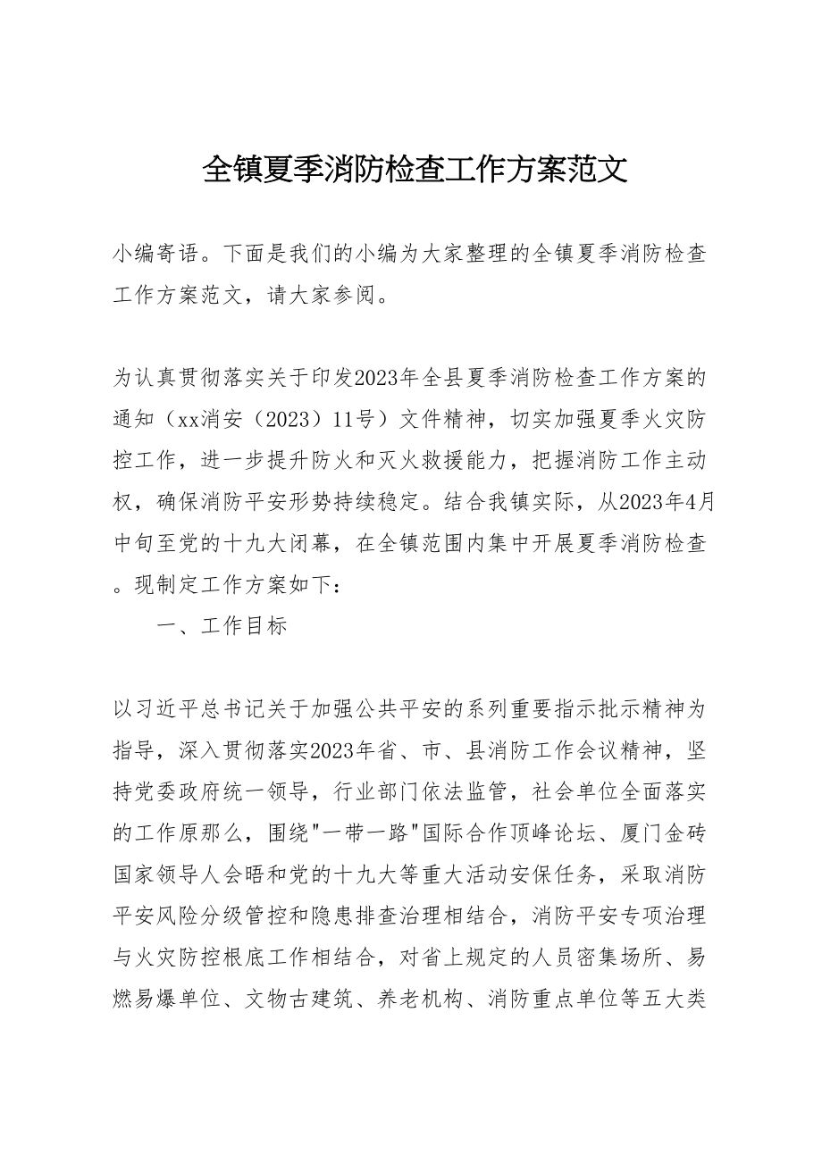 2023年全镇夏季消防检查工作方案范文.doc_第1页