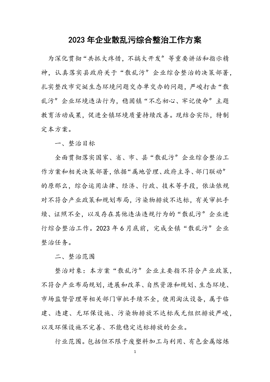 2023年企业散乱污综合整治工作方案.docx_第1页