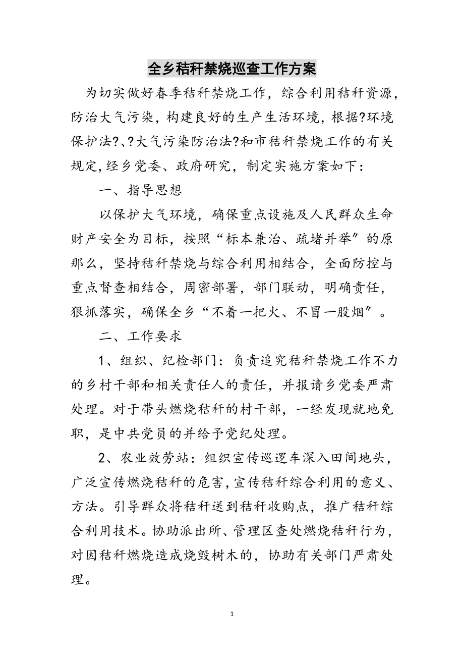 2023年全乡秸秆禁烧巡查工作方案范文.doc_第1页