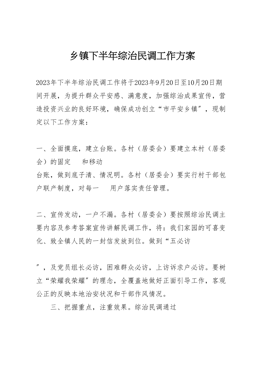 2023年乡镇下半年综治民调工作方案.doc_第1页