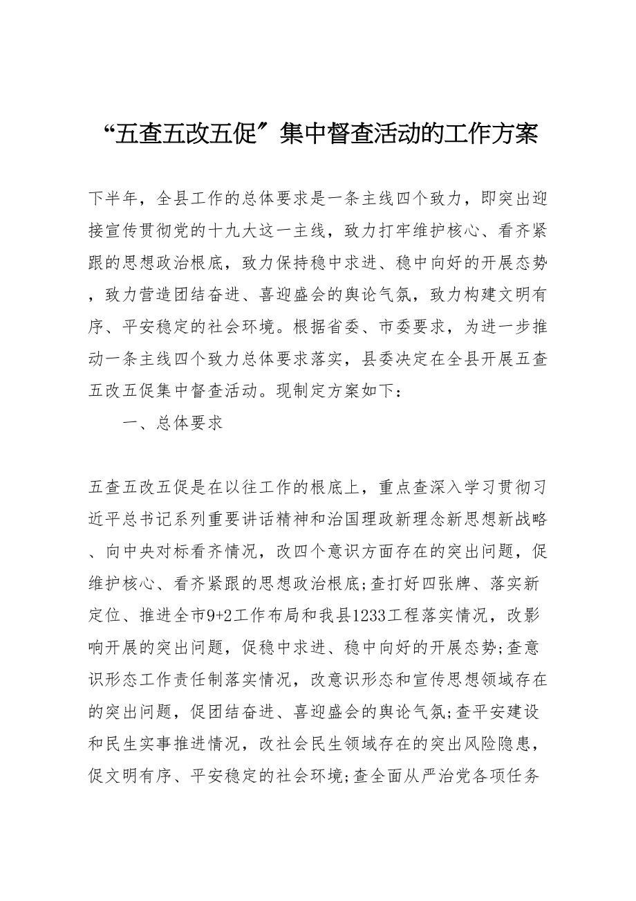 2023年五查五改五促集中督查活动的工作方案.doc_第1页