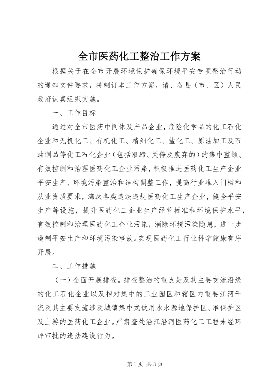 2023年全市医药化工整治工作方案.docx_第1页