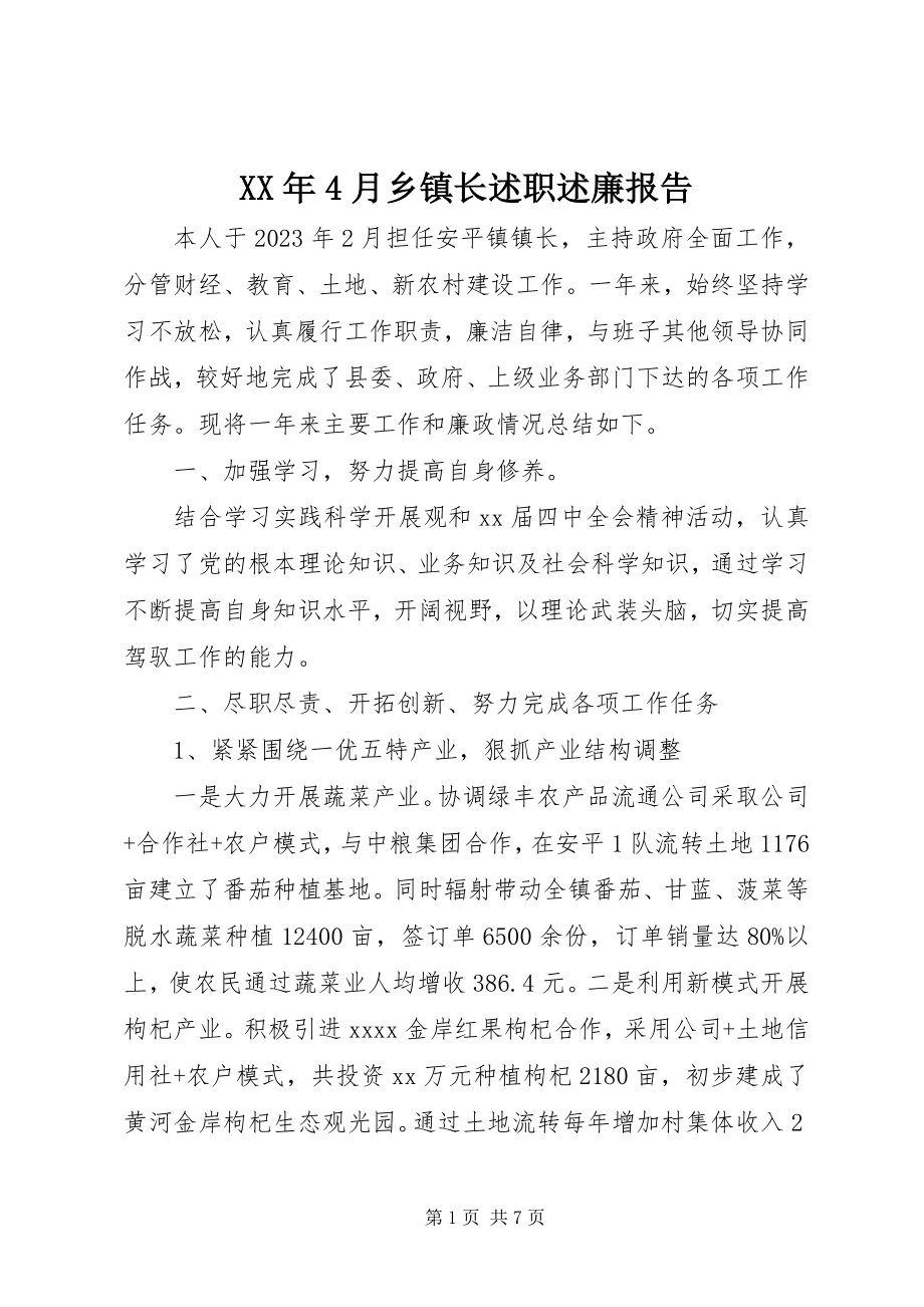 2023年4月乡镇长述职述廉报告.docx_第1页