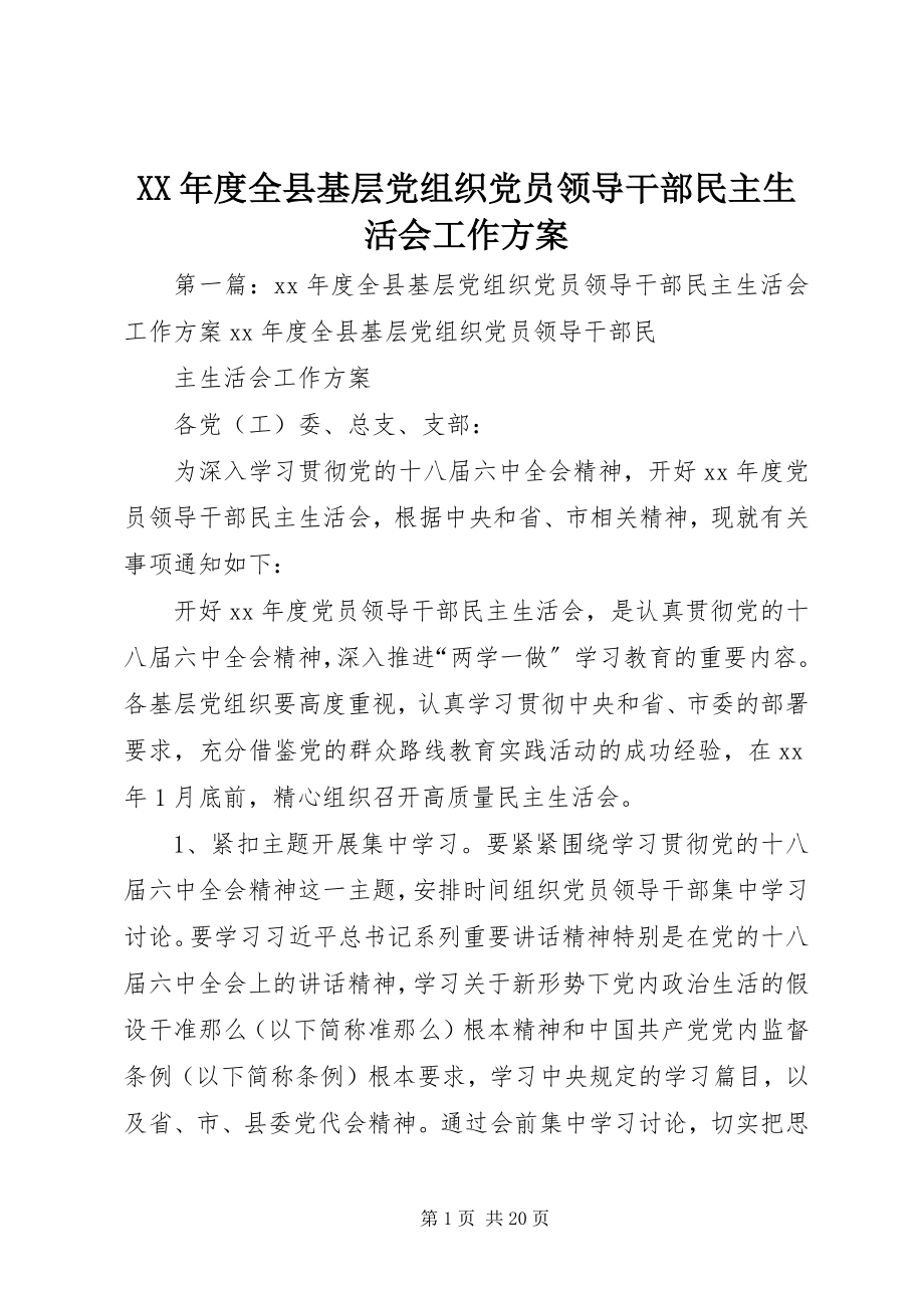 2023年全县基层党组织党员领导干部民主生活会工作方案.docx_第1页