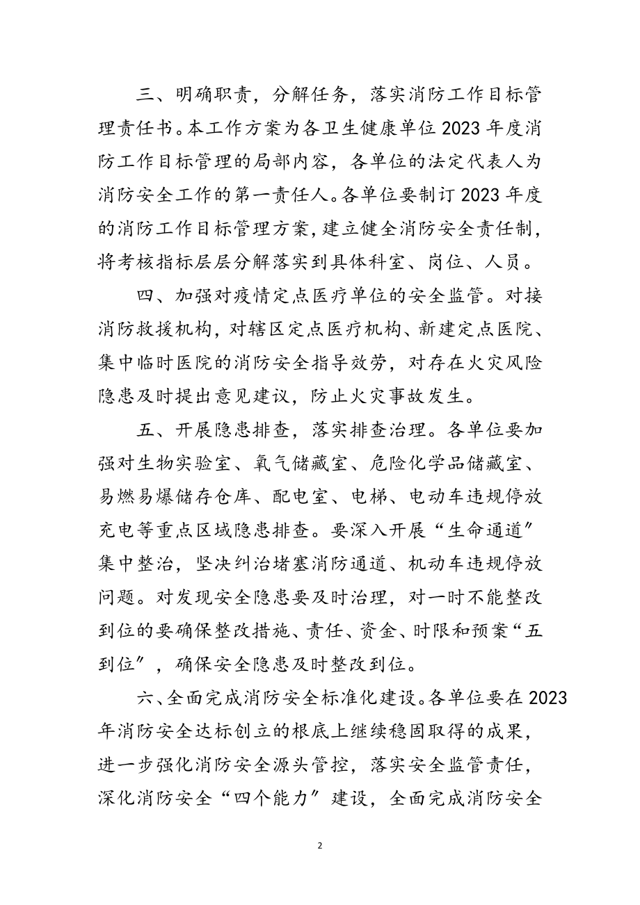 2023年卫生健康局年消防安全工作方案范文.doc_第2页