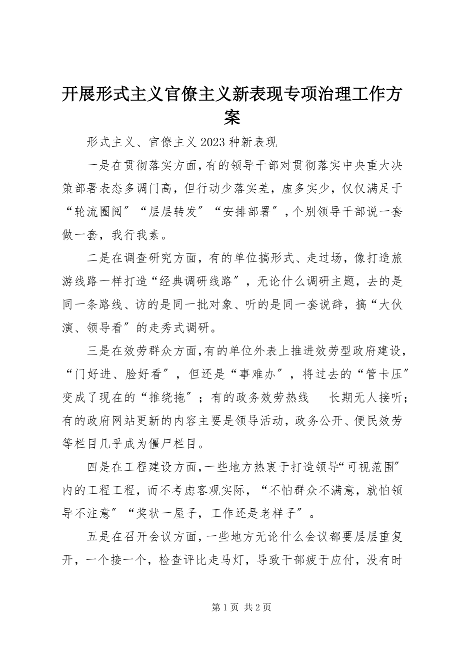 2023年开展形式主义官僚主义新表现专项治理工作方案.docx_第1页