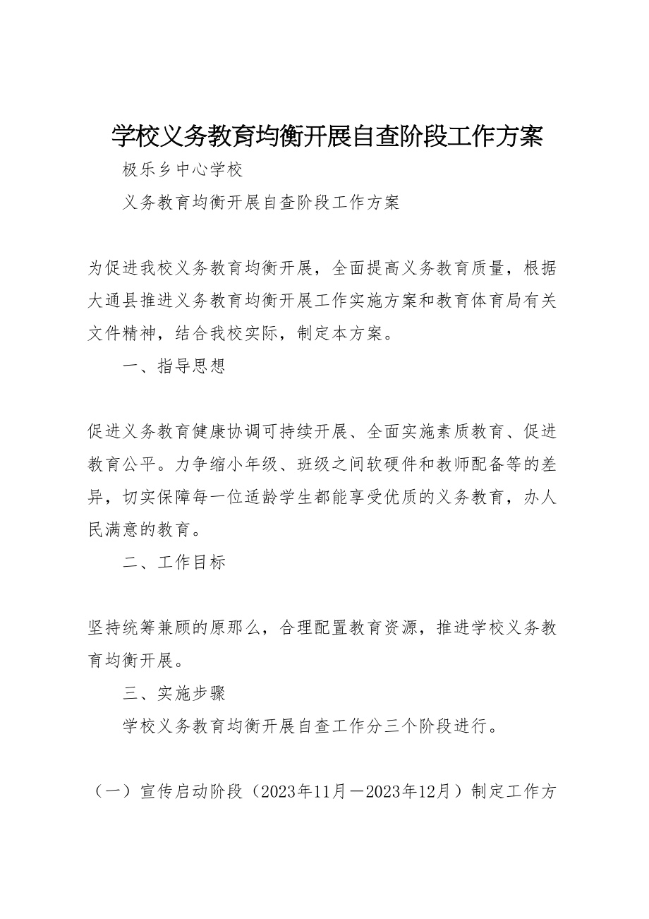 2023年学校义务教育均衡发展自查阶段工作方案.doc_第1页