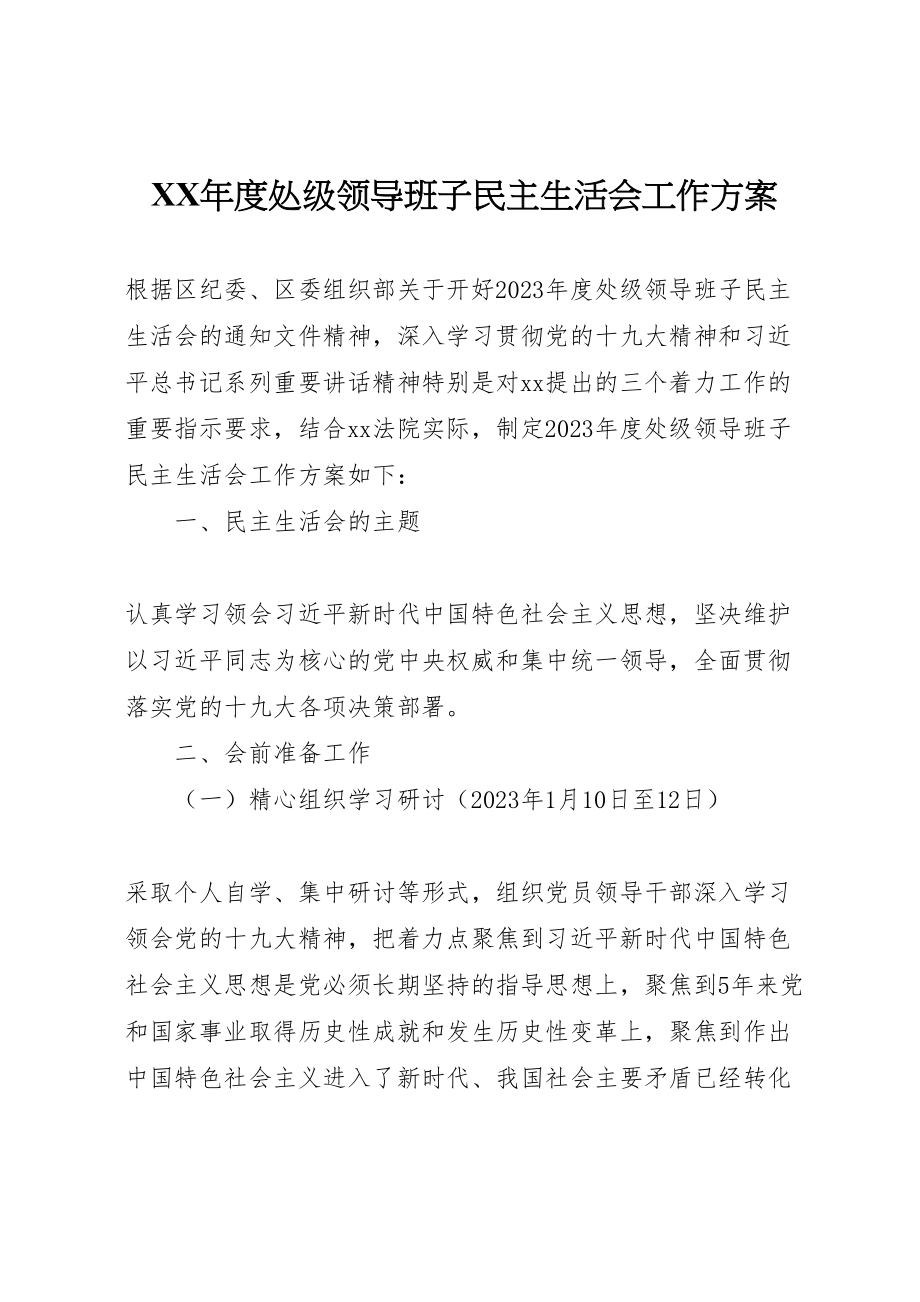 2023年度处级领导班子民主生活会工作方案.doc_第1页