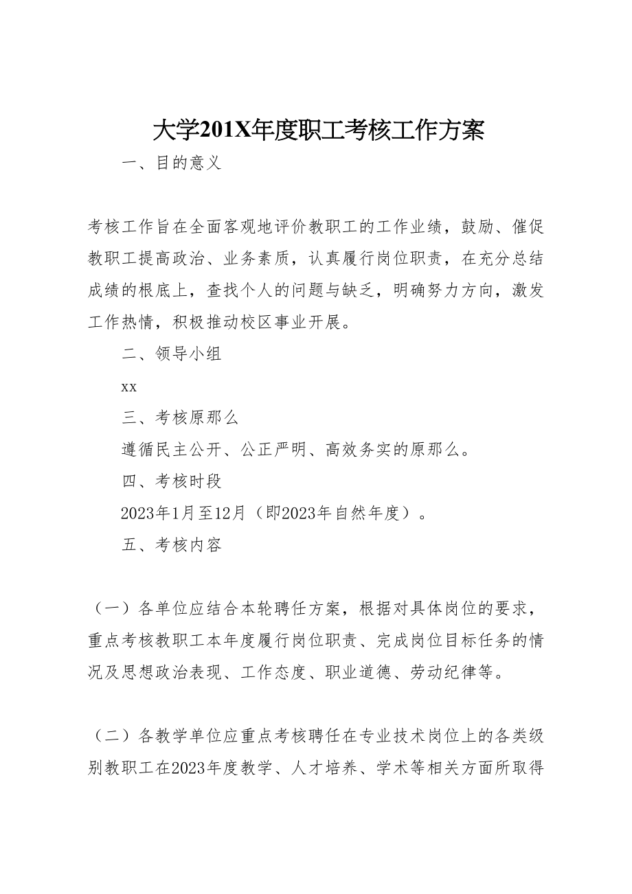 2023年大学201年度职工考核工作方案新编.doc_第1页