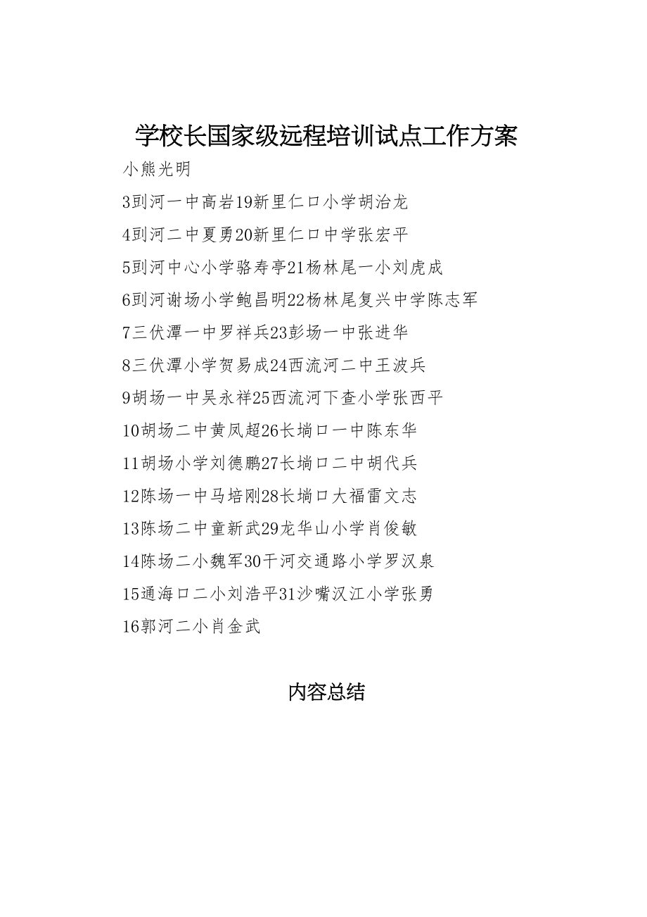 2023年学校长国家级远程培训试点工作方案.doc_第1页