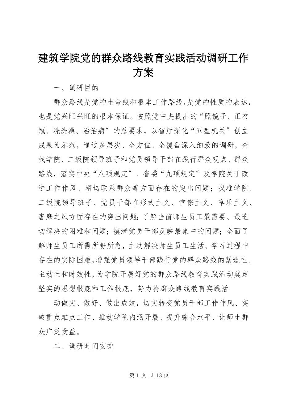 2023年建筑学院党的群众路线教育实践活动调研工作方案.docx_第1页