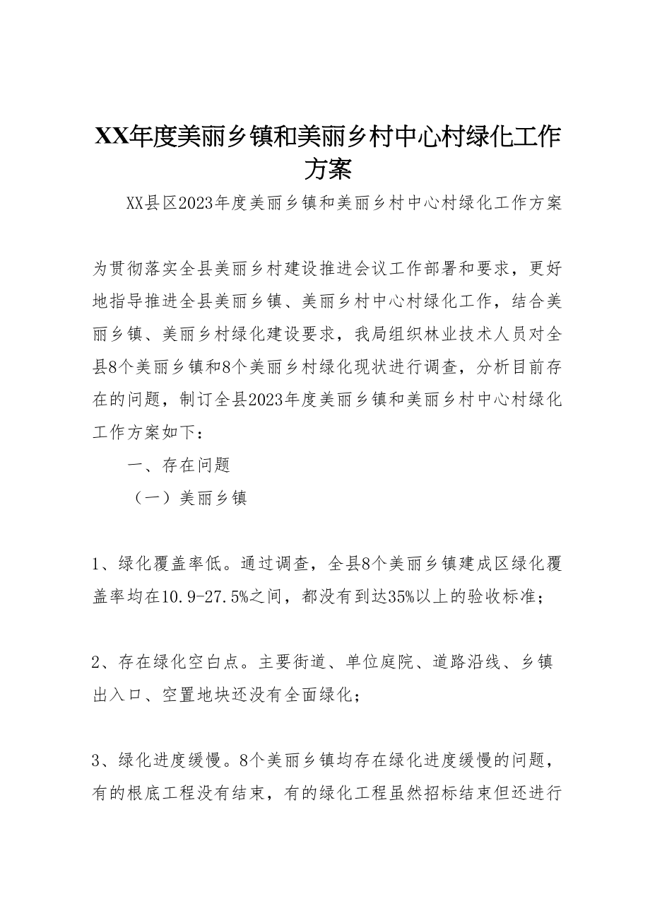 2023年度美丽乡镇和美丽乡村中心村绿化工作方案 .doc_第1页