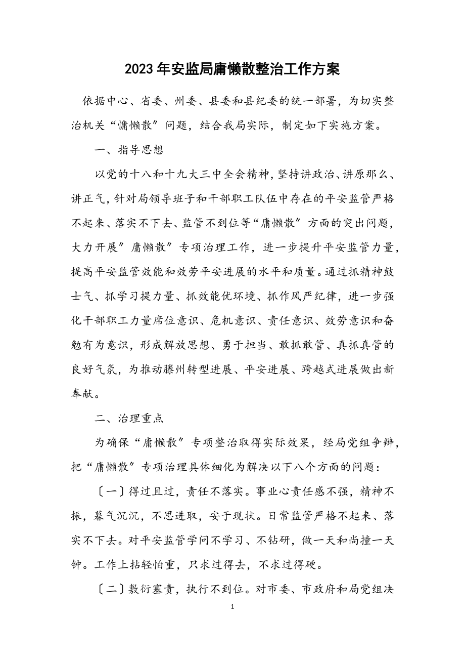 2023年安监局庸懒散整治工作方案.docx_第1页