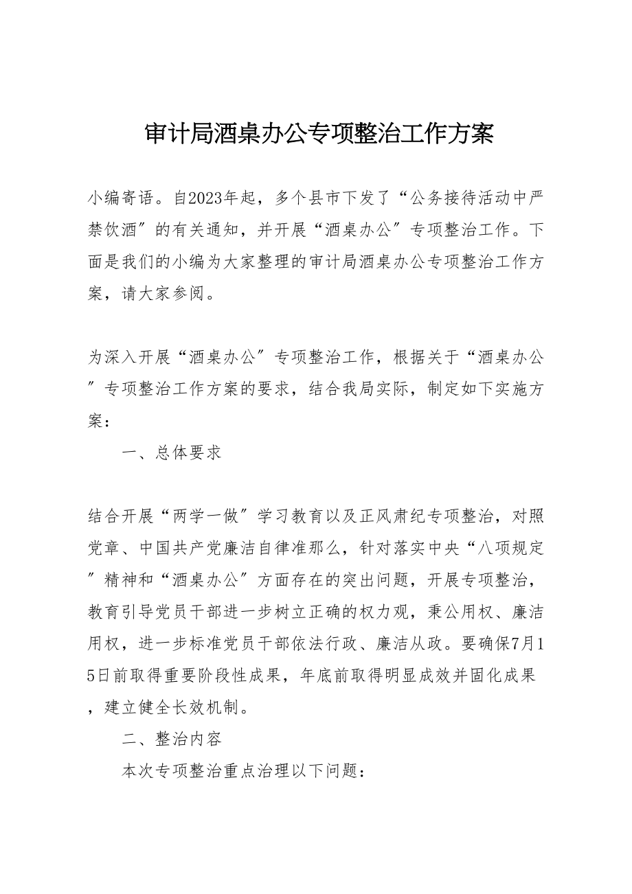 2023年审计局酒桌办公专项整治工作方案.doc_第1页