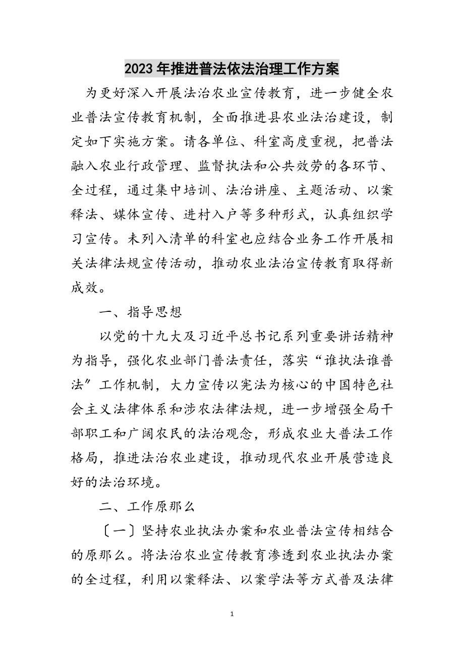 2023年年推进普法依法治理工作方案范文.doc_第1页