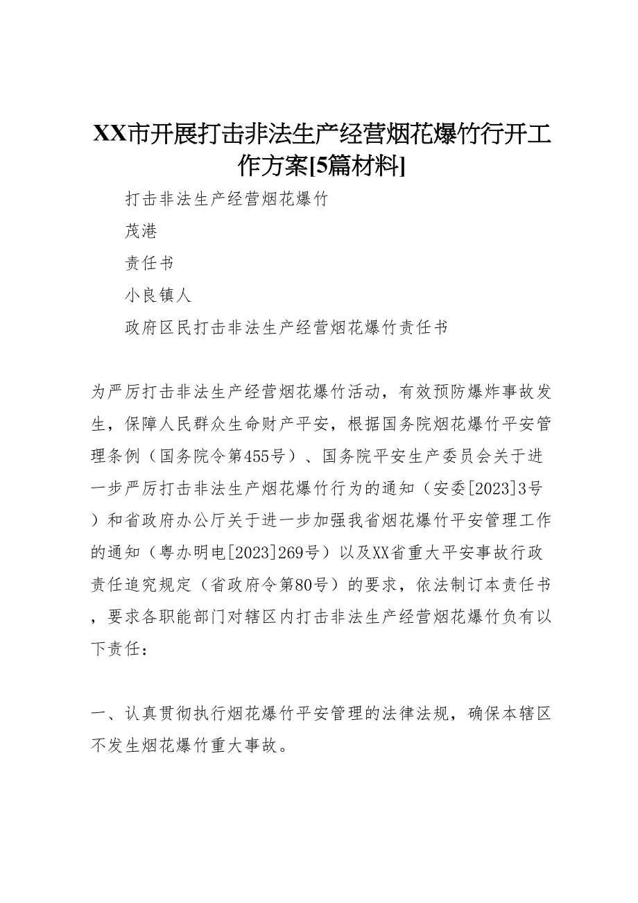 2023年市开展打击非法生产经营烟花爆竹行动工作方案5篇材料 2新编.doc_第1页