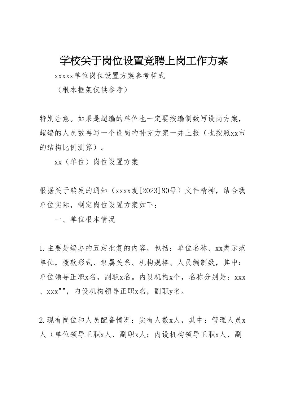 2023年学校关于岗位设置竞聘上岗工作方案 3.doc_第1页