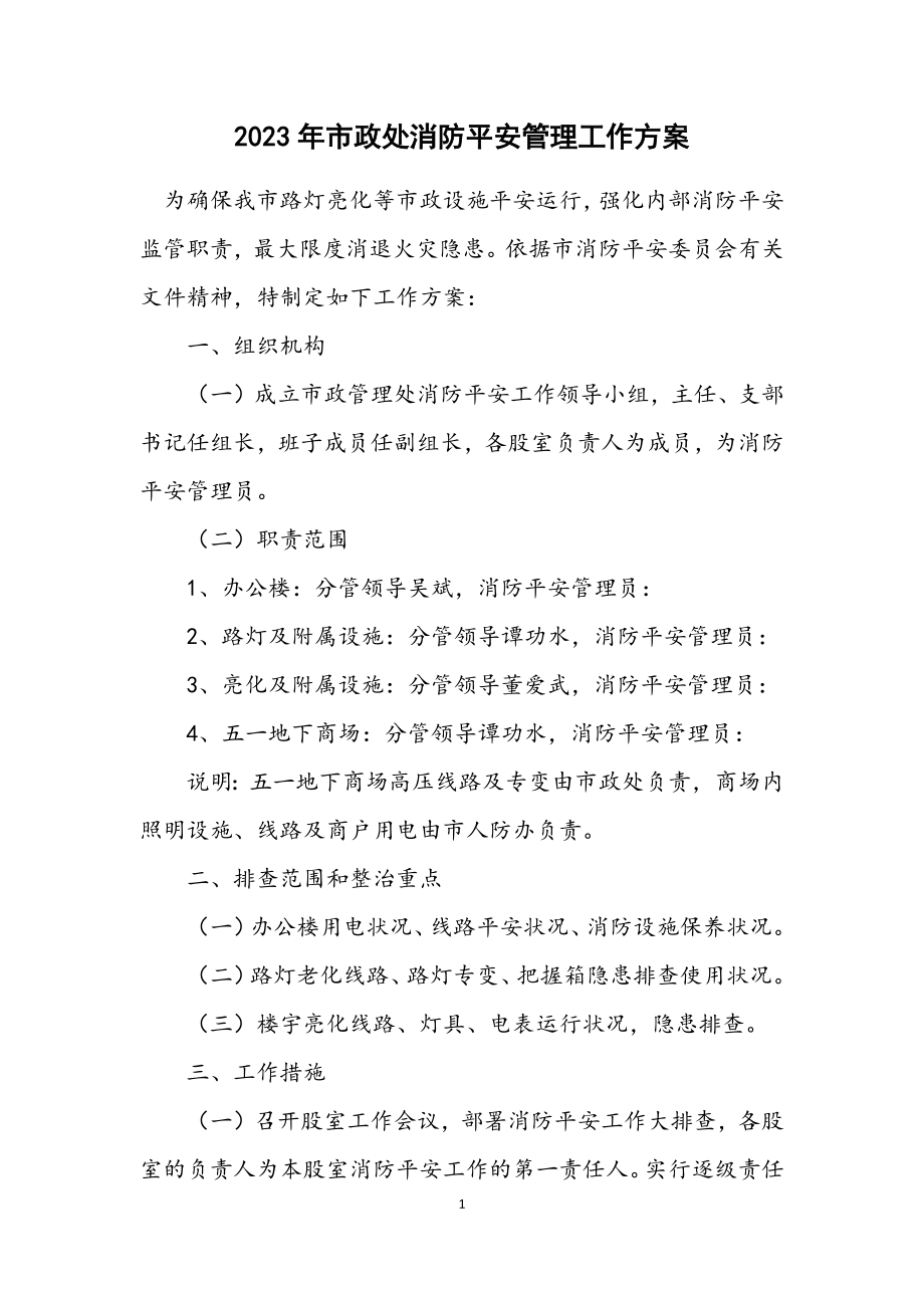 2023年市政处消防安全管理工作方案.docx_第1页