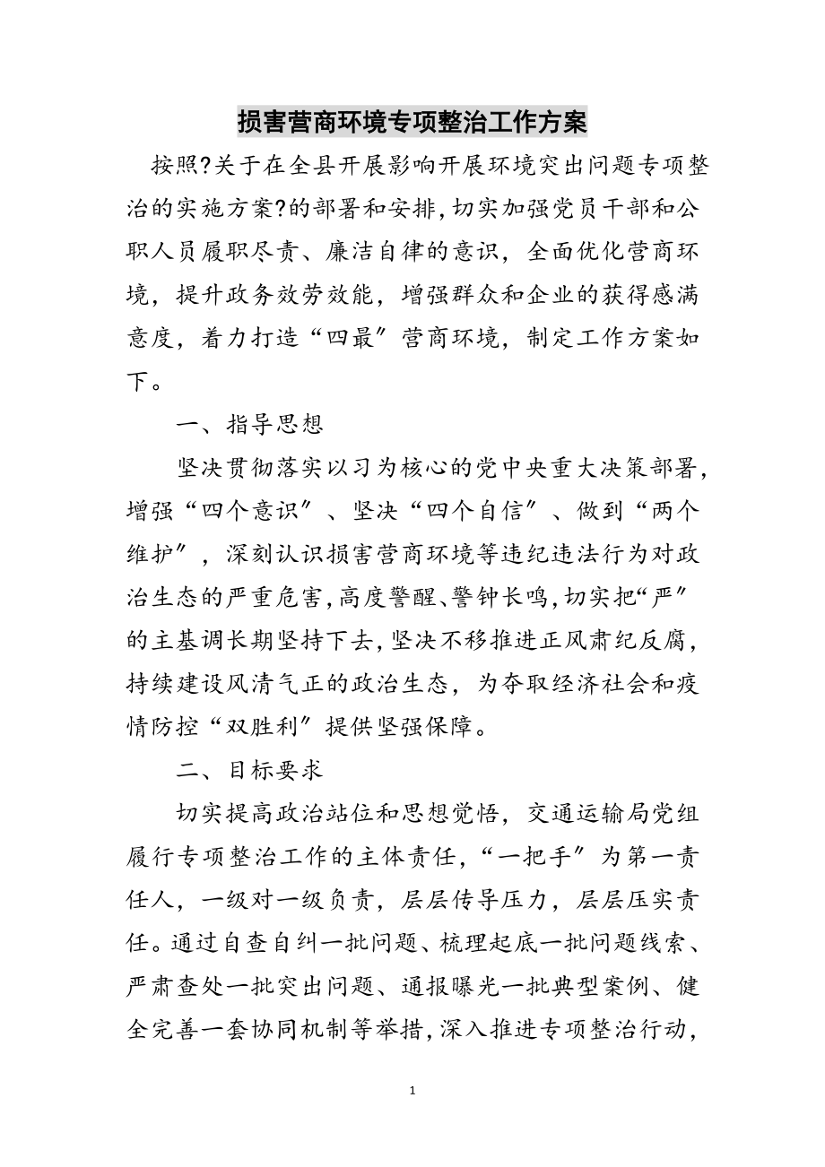 2023年损害营商环境专项整治工作方案范文.doc_第1页