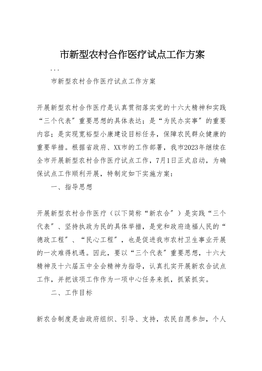 2023年市新型农村合作医疗试点工作方案.doc_第1页