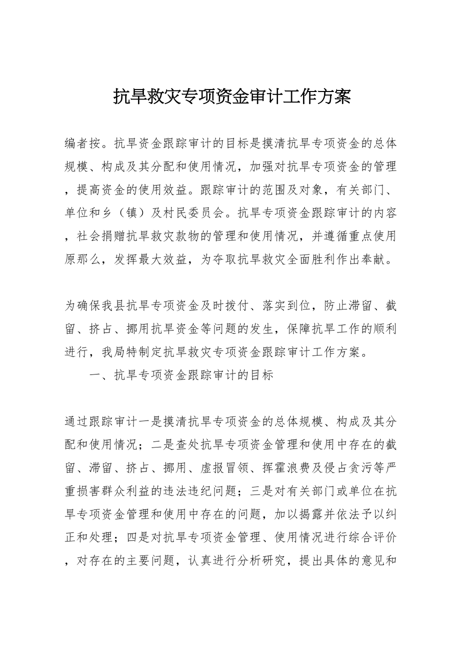 2023年抗旱救灾专项资金审计工作方案.doc_第1页