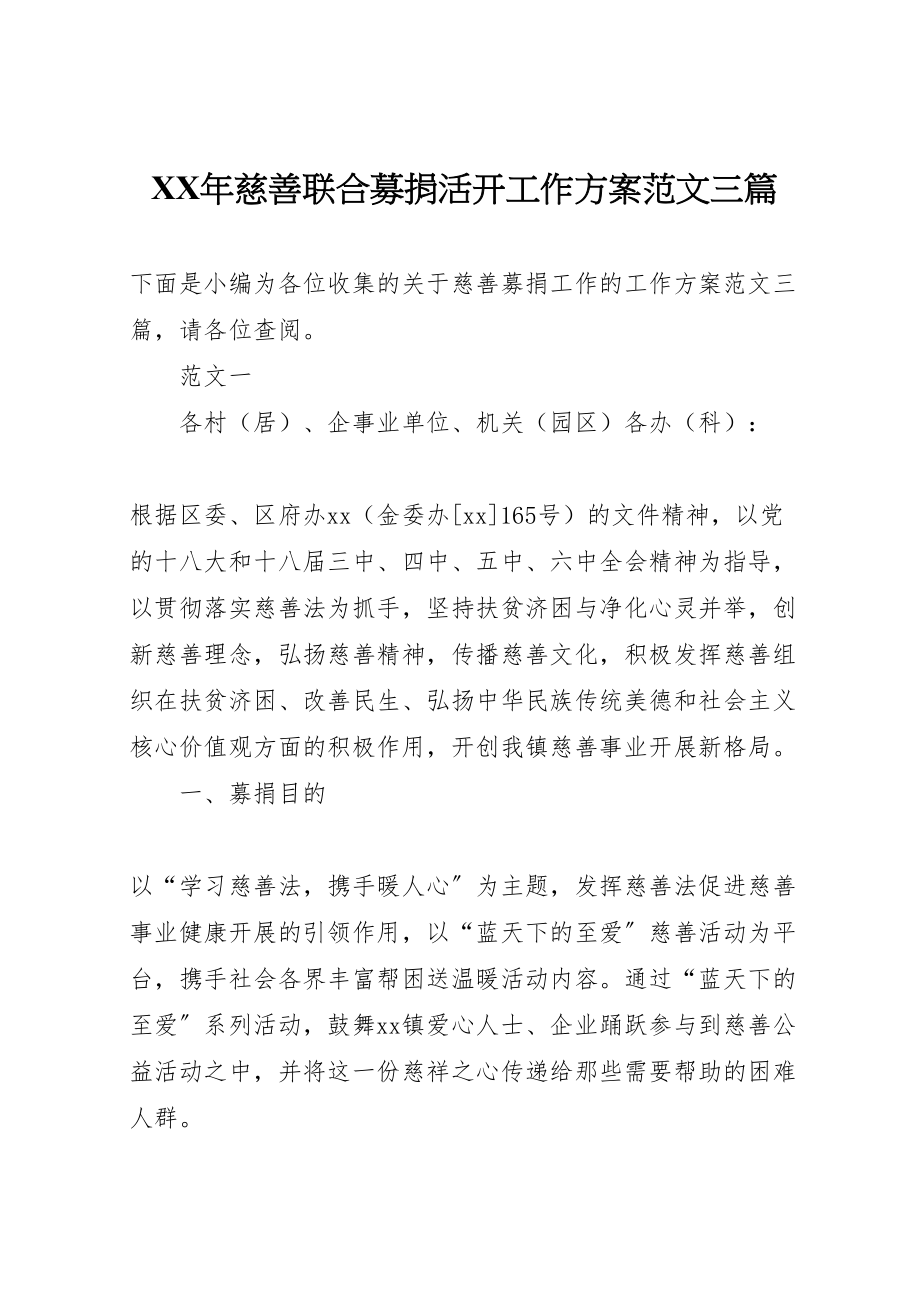 2023年慈善联合募捐活动工作方案范文三篇.doc_第1页