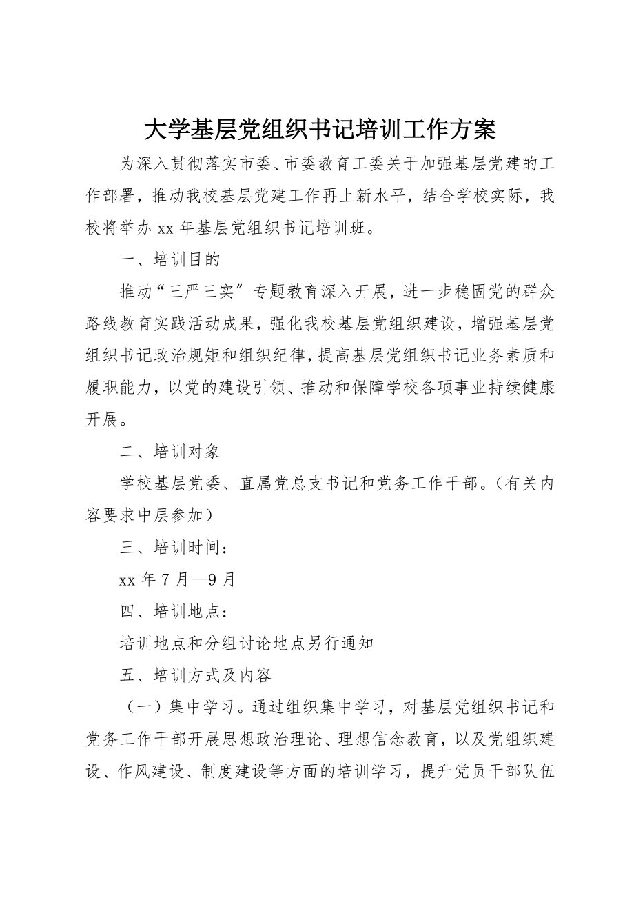 2023年大学基层党组织书记培训工作方案.docx_第1页