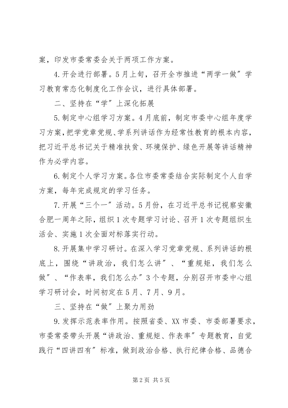 2023年市委常委会推进“两学一做”学习教育常态化制度化和开展“讲政治重规矩作表率”专题教育工作方案.docx_第2页