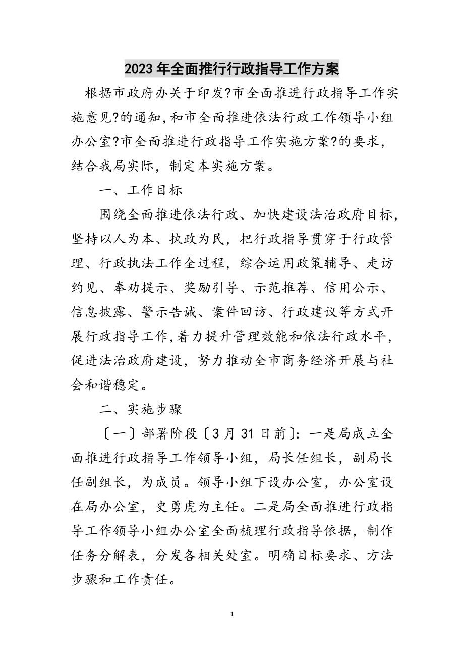 2023年年全面推行行政指导工作方案范文.doc_第1页