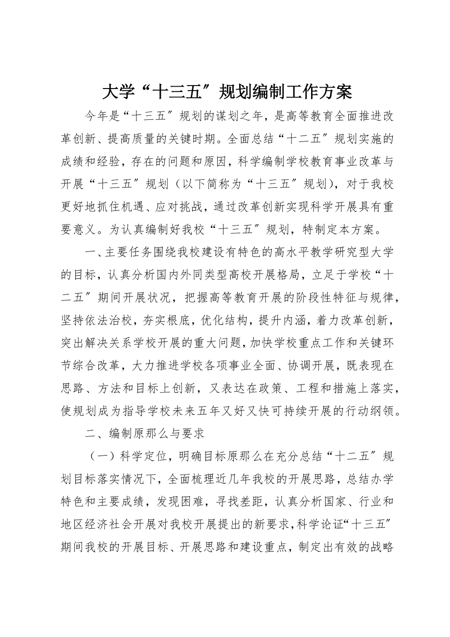 2023年大学“十三五”规划编制工作方案.docx_第1页