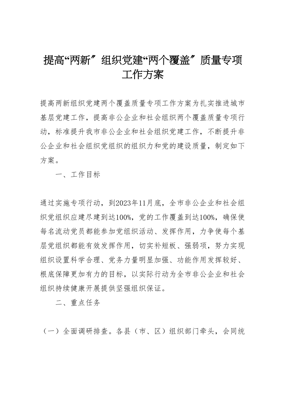 2023年提高两新组织党建两个覆盖质量专项工作方案.doc_第1页