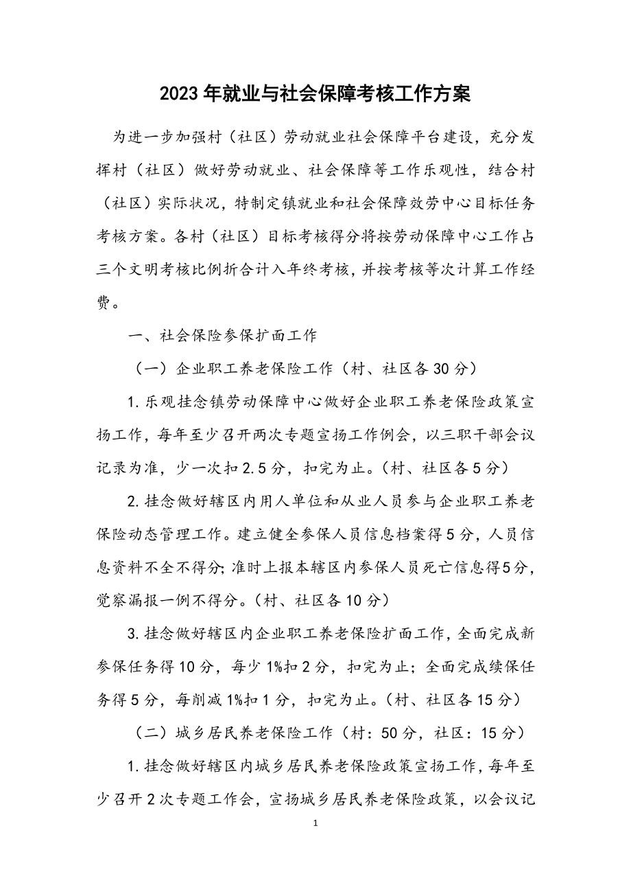 2023年就业与社会保障考核工作方案.docx_第1页