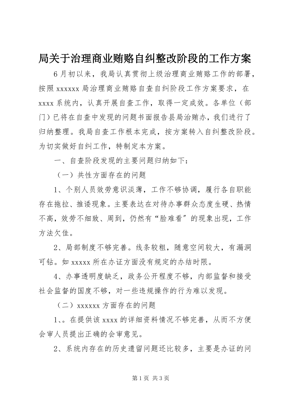 2023年局治理商业贿赂自纠整改阶段的工作方案.docx_第1页