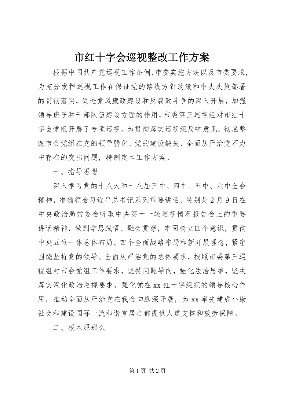 2023年市红十字会巡视整改工作方案.docx_第1页